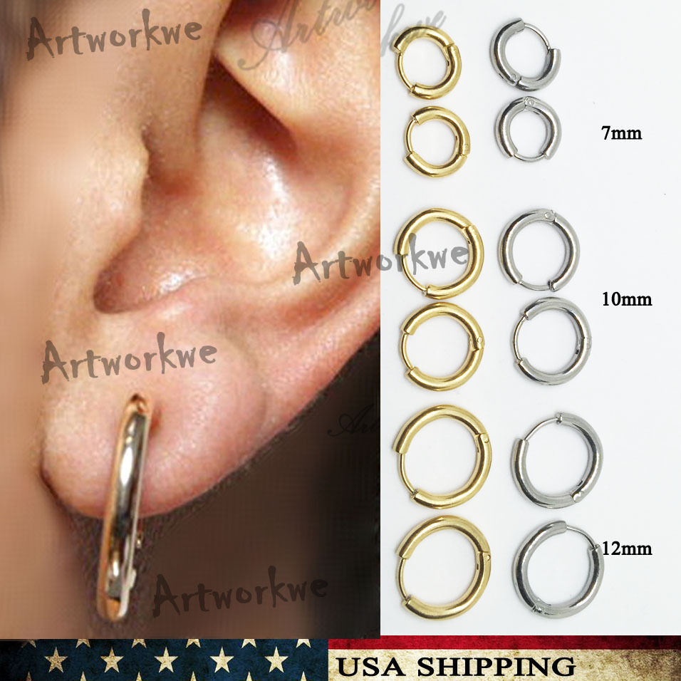 Mens Womens Stainless Steel Tube Hoop Ear Ring Stud Earrings Jewelry Punk