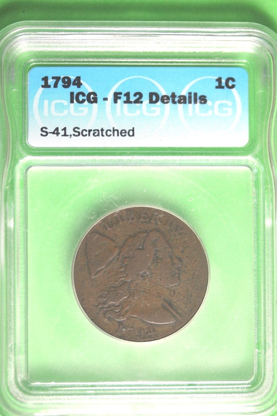 1794 - ICG F12 DETAILS (S - 41, SCRATCHED) Liberty Cap Large Cent #B35747