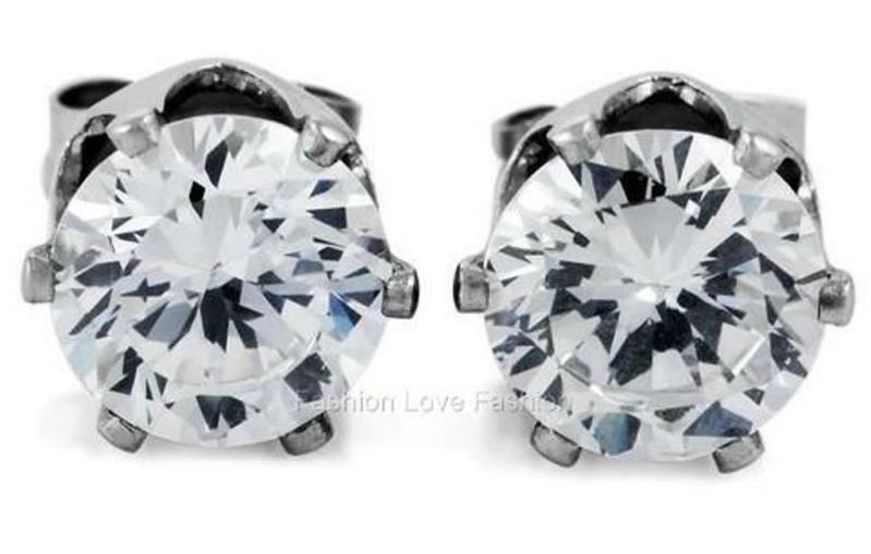 Clear Round Cz Cubic Zirconia Magnetic Clip On Stud Earrings Men Women 4mm 10mm